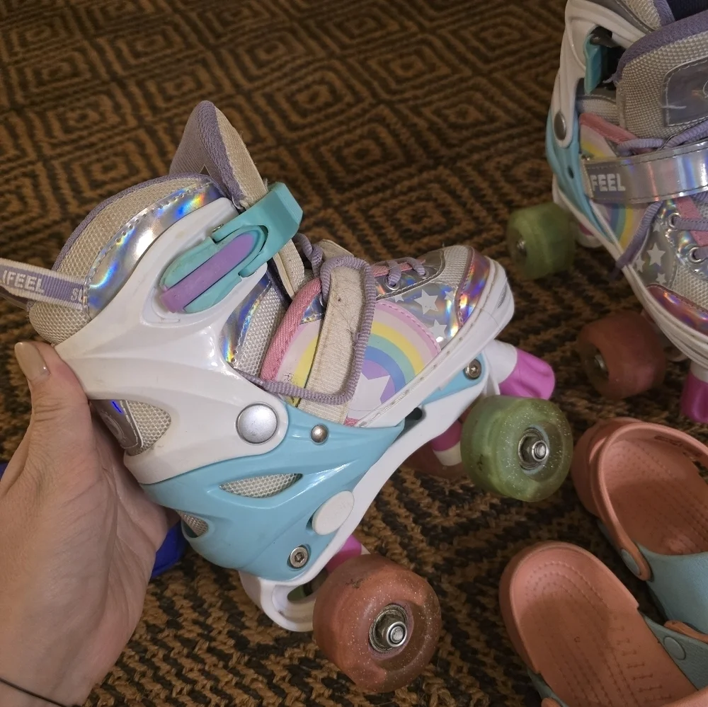 Colorful Roller Skates and Crocs Set, Bag